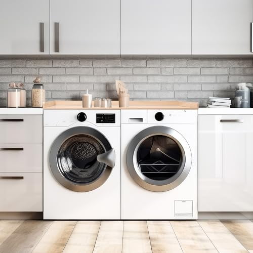 Washer Dryer 54 inch Countertop with Safety Ledge for Laundry Room Organization, Light Wood, LF-WDCT1C
