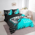 thumbnail image 3 of Feelyou Modern Game Console Twin Bedding Sets 7-Piece, Cyan Artwork Graffiti Bedding Comforter Set, Teens Kids Boys Girls Reversible Sheet Sets, Luxury Bedroom Decor, 3 of 7