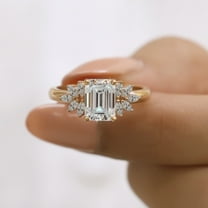 JEWELEGANT 2 CTW Emerald Moissanite Engagement Ring for Women, Floral Diamond Cluster Wedding Ring