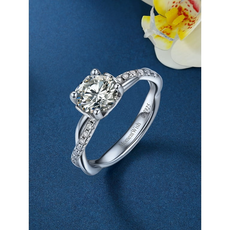 MomentWish Promise Ring for Women Moissanite 1Carat Engagement Rings for Her S925 Sterling Silver Ring Simulated Diamond Petite Twisted Vine