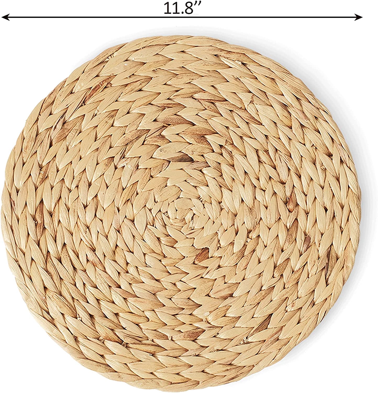 4 Pcs Natural Water Hyacinth Weave Placemat Round Braided Rattan Tablemats 11.8" Wicker Placemats Table Mats for Dining Tables, Wedding, Parties, BBQ's, Everyday, Holidays (3Ocm, Place Mats)
