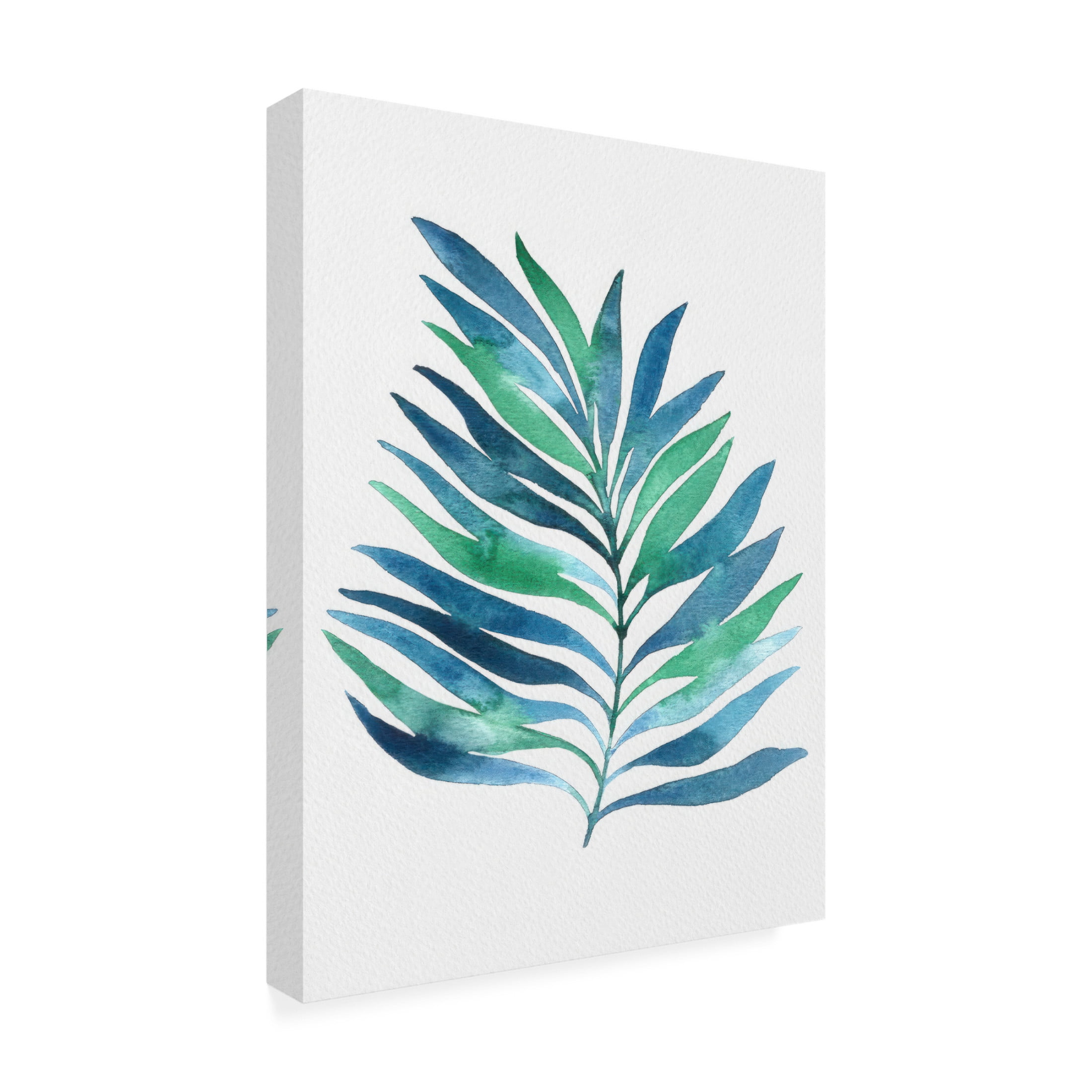 Canvas Wall Art - Cami Juncos 'Blue and Green Watercolor Leaves 1' Wall Art for Living Room, Bedroom, or Office Décor by Trademark Fine Art - 18 x 24 Inches