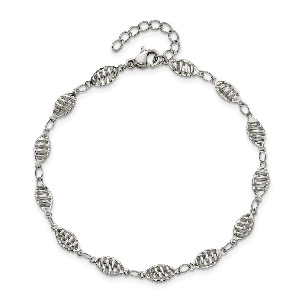 Auriga Fine Jewelry Stainless Steel Polished 9 inch Anklet Plus 1 inch Extension for Women
