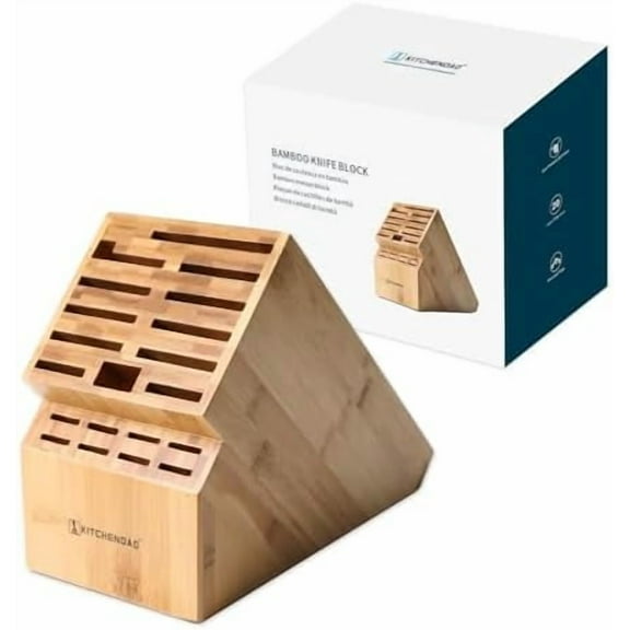 Deluxe 20 Slot Bamboo Knife Block Block without Knives, Countertop Butcher Block Kitchen Knife Stand, Hold Multiple Large Blade Knives, Wider Slots for Easier Storage