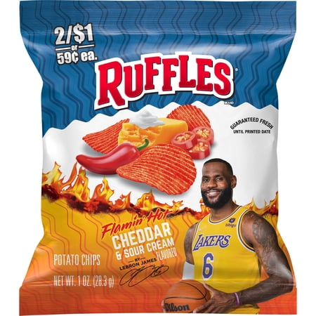 Ruffles Flamin' Hot Cheddar & Sour Cream Flavored Potato Snack Chips, 1 Ounce Bag