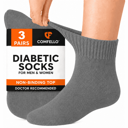 Comfello Circulatory Diabetic Ankle Socks for Men & Women – 3-Pack – Non-Binding, Extra Wide Moisture Wicking Cotton Socks