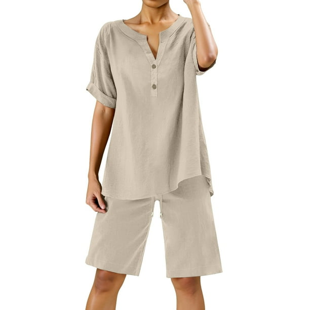 Conjunto de 2 piezas para mujer: blusa de pierna ancha y pantalones elásticos, cuello en V, ropa informal para el día a día, para todas las estaciones, tallas S/XXXXXL