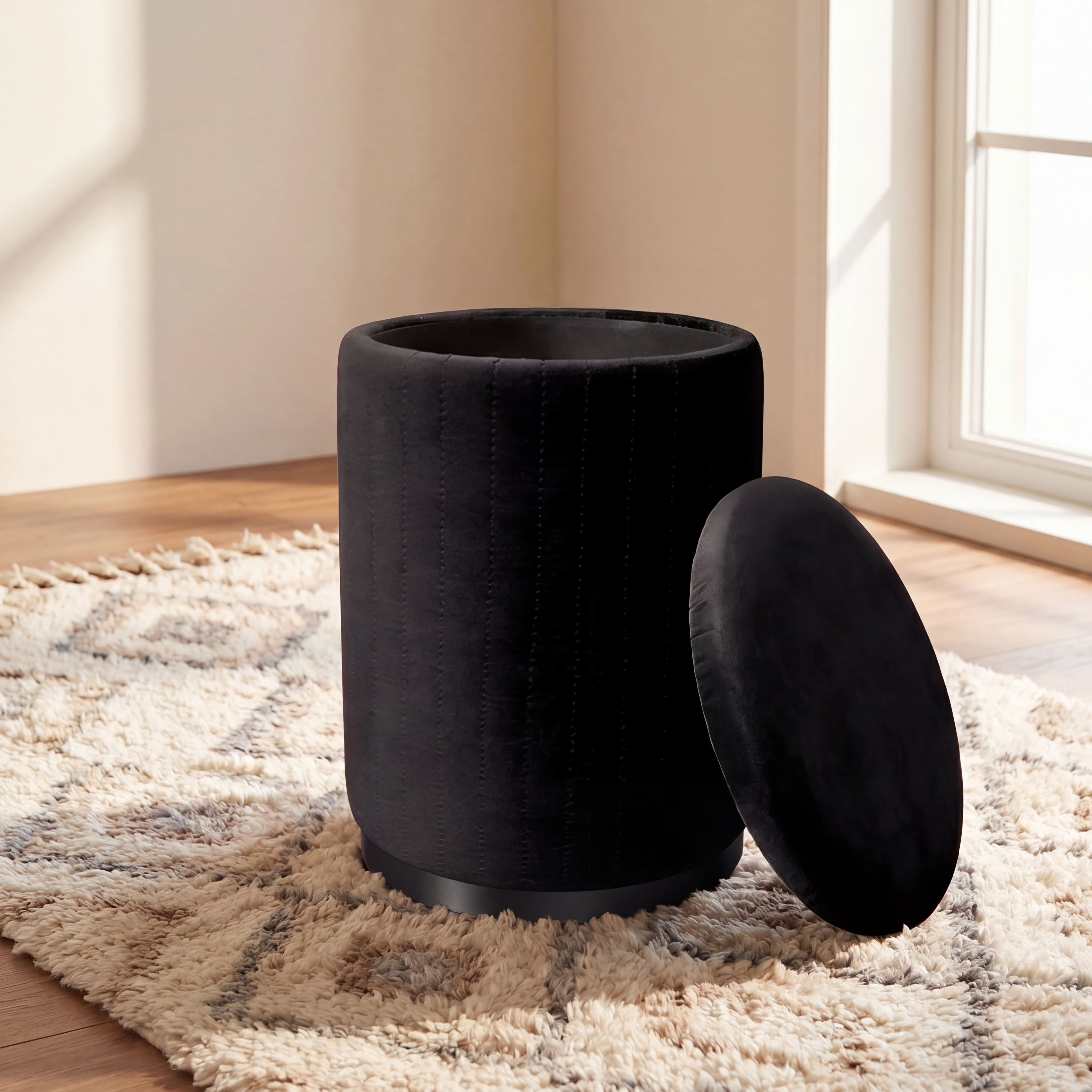 Ember Interiors Makeup Vanity Stool with Storage, Black