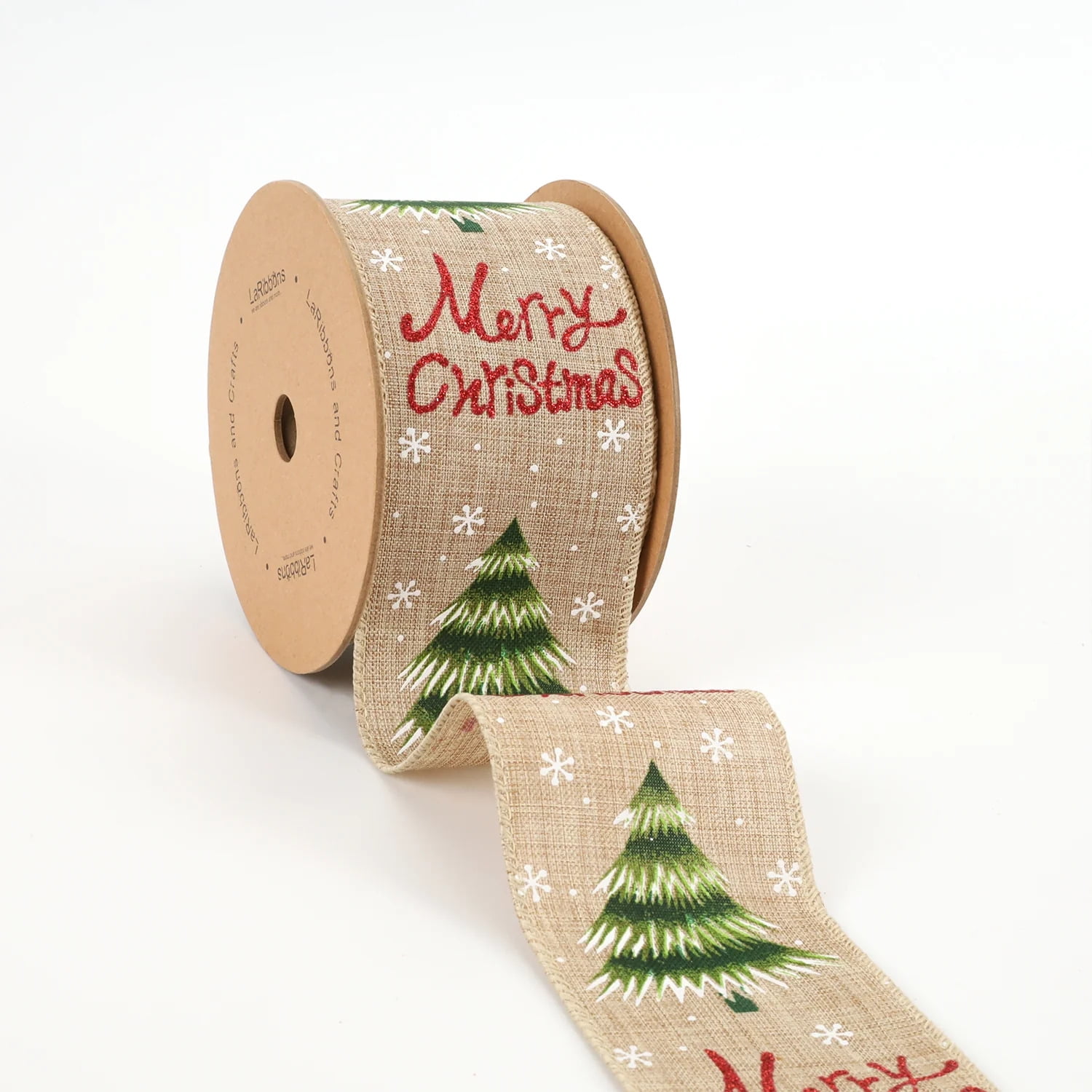 LaRibbons 2 1/2" Holiday Wired Ribbon | "Merry Christmas" Natural/Multi | 10 Yard Roll