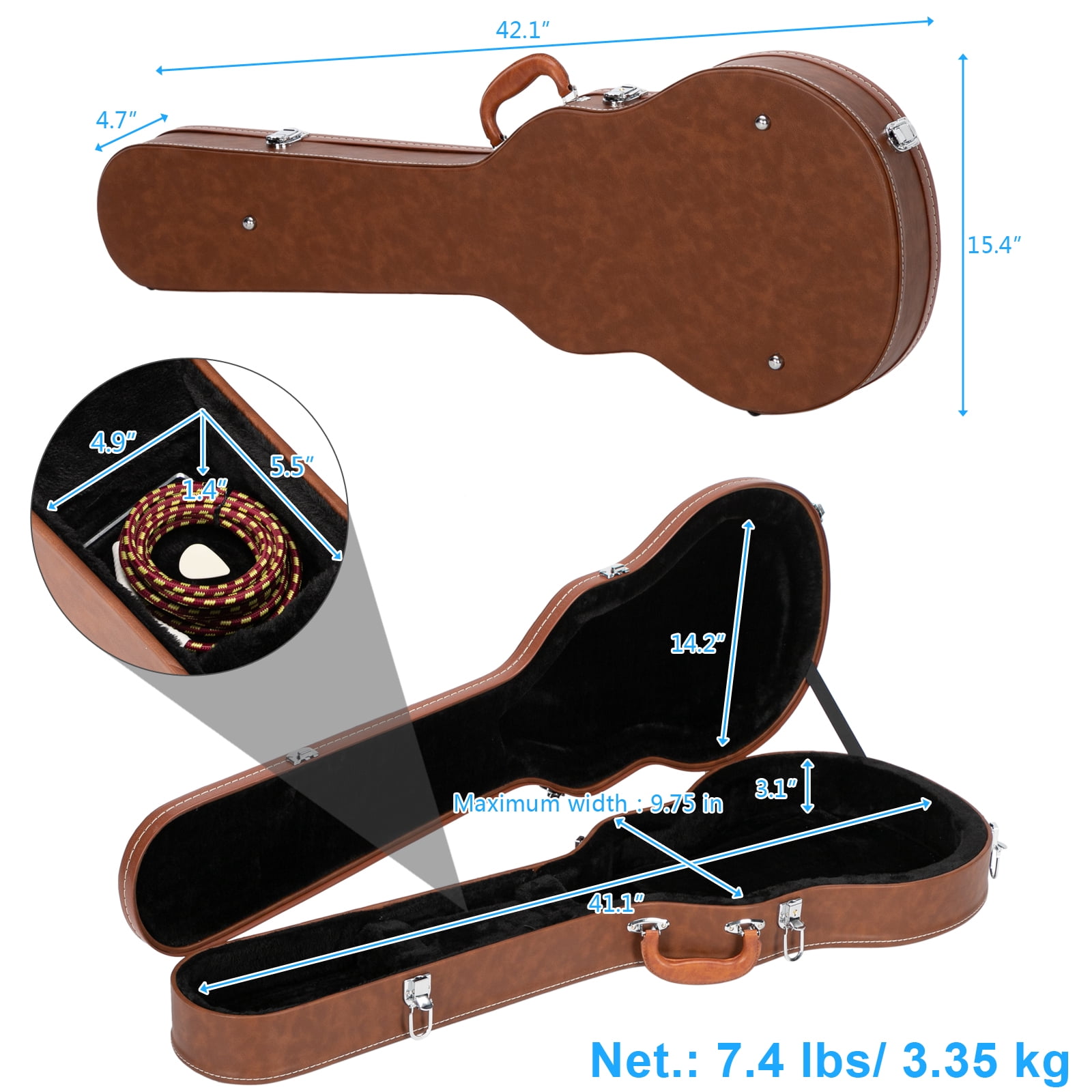 Hard-Shell Electric Guitar Case for GLP Style Electric Guitar Bulge Surface, Brown