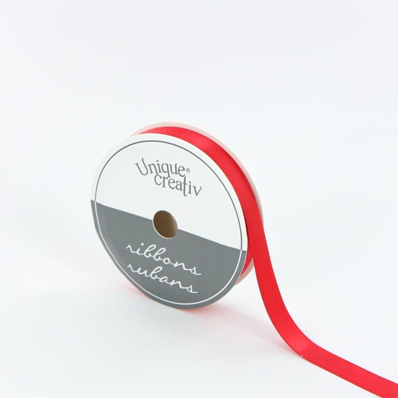 UNIQUE CREATIV, ruban, satin simple face, rouge, 100 % polyester, 9 mm x 5,5 m (⅜ po x 6 v)