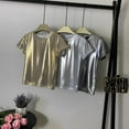 thumbnail image 4 of GBSYEWXS Women Shirts Daily Wear Short Sleeve Sequins T-Shirts Outwear Crew Neck Tops Grey, 4 of 9