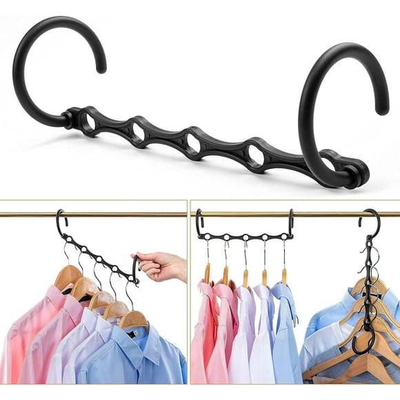 Timirog Space Saving Hangers Closet Organizers, Plastic Magic Hangers Closet Storage Space Saver Wardrobe Clothes Hangers Organizer Black, 10 Pack