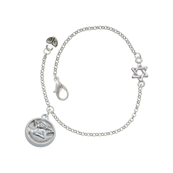 Delight Jewelry Silver-tone Raphael Angel - Round Seal - Silvertone Star of David Delicate Bracelet, 6.25 1.75" Extender