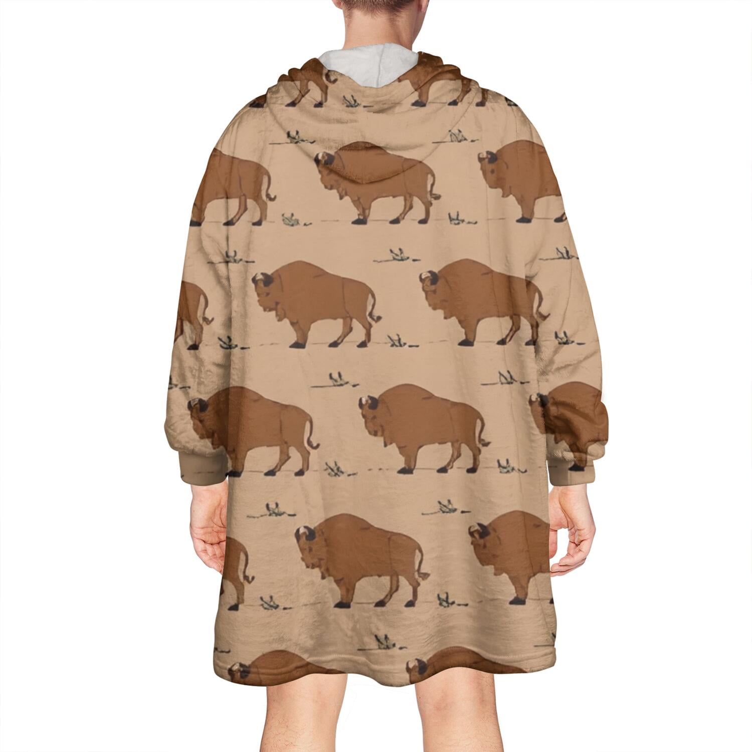 Brown Buffalo Pattern Wearable Oversized Blanket,Wearable Blanket Hoodie for Adults,Cozy Hooded Blankets with Super Pockets,Super Warm Fuzzy Pullover for Women & Men