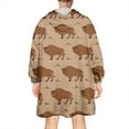 thumbnail image 2 of Brown Buffalo Pattern Wearable Oversized Blanket,Wearable Blanket Hoodie for Adults,Cozy Hooded Blankets with Super Pockets,Super Warm Fuzzy Pullover for Women & Men, 2 of 6