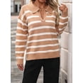 thumbnail image 2 of Women'S Striped Sweater Trendy V Neck Long Sleeve Knit Pullover Loose Jumper Tops Knitwear Khaki XL, 2 of 7