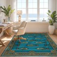thumbnail image 3 of Design&I 9'x12' Washable Area Rug Fish Angler Cabin Stripe Band Wildlife Symmetrical Border Fishing for Dining Room, Basement, Large Office, Snag-Free, 3 of 7