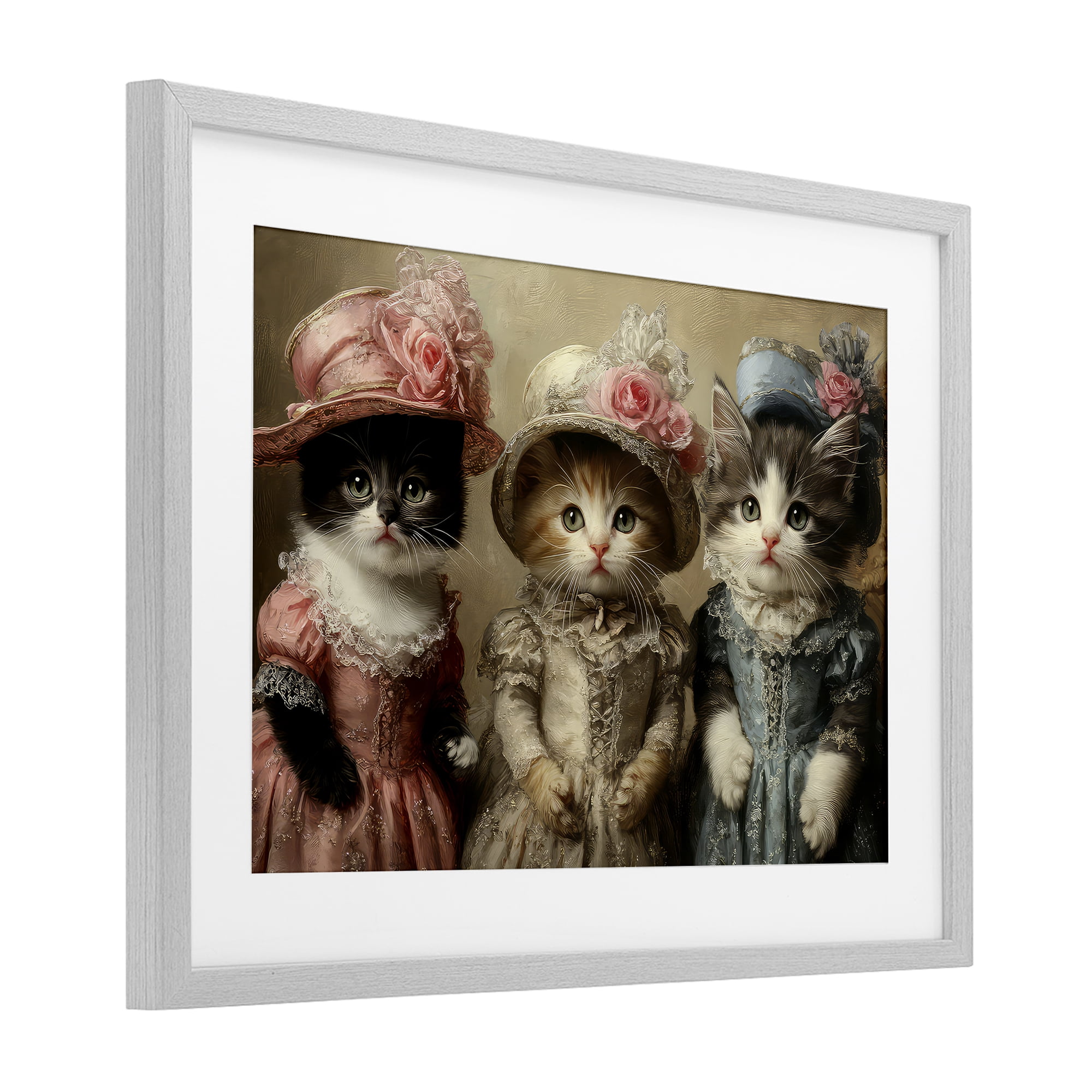 Stupell Industries Vintage Dress Cats Gray Framed Print Under Glass, design by The Wands Want