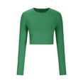 thumbnail image 3 of Srogem Women's Stretchy Cropped Shirts Sexy Long Sleeve Crop Top 2024 Crew Neck Basic Fitted Tight Cropped T Shirts, 3 of 5