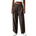 thumbnail image 6 of XPMWRP Women Elastic High Waist Big Patch Pocket Denim Wide Leg Pants Front Split Ankle Loose Lightweight Jeans Casual Walking Vacation Trousers Coffee XL, 6 of 7