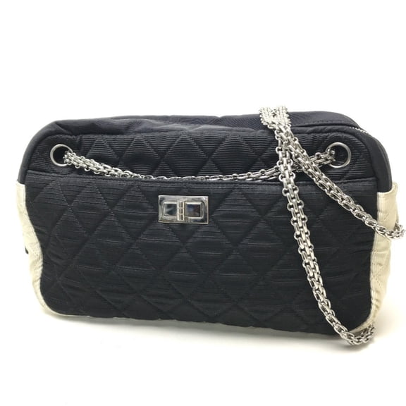 Pre-Owned CHANEL Quilted Two-Tone Chain Shoulder Bag Canvas Women's Black (Fair)