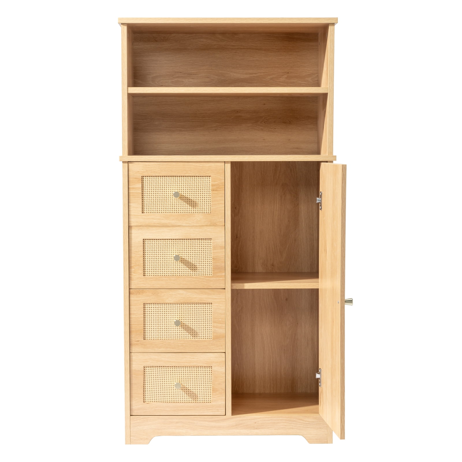 Ktaxon Bathroom Floor Cabinet with 4 Drawers 1 Cupboard & 2 Adjustable Shelves for Kitchen Living Room, Rattan