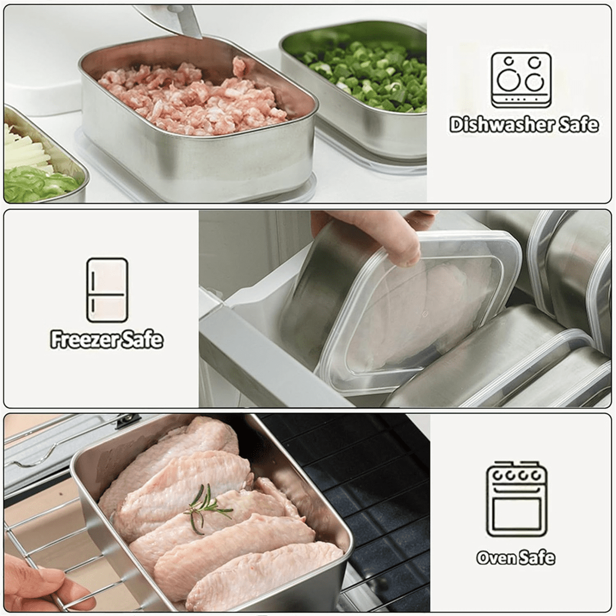 Stainless Steel Containers for Food Storage,Food Storage Bento Box Container,Leak Proof Silicone Lid Dishwasher Safe