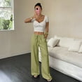 thumbnail image 6 of WTOBBY Women's Fashion Versatile Drawstring Casual Solid Color Pleated Wide-Leg Pants, High Waist Comfortable Trousers for Office and Travel,Light Green M, 6 of 7
