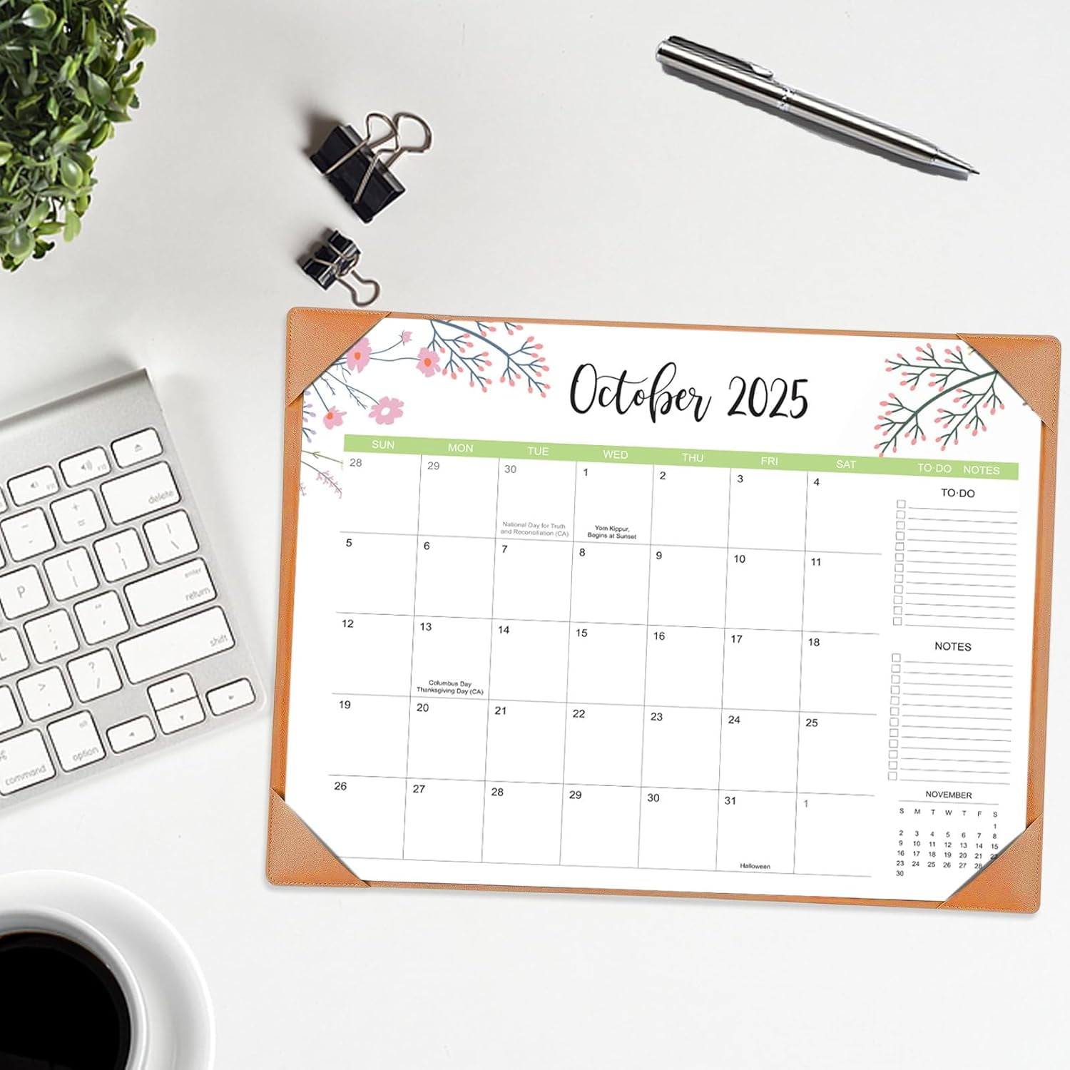 Desk Calendar 2026 with Desk Mat – 22" x 17" Large Desk Pad Calendar Runs From Sep 2025 to Dec 2026, Floral Design Desktop Calendar for Home, Office