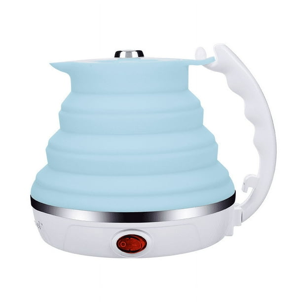 Hervidor eléctrico plegable de viaje, hervidor pequeño de silicona de grado alimenticio plegable, agua hirviendo, doble voltaje (azul)