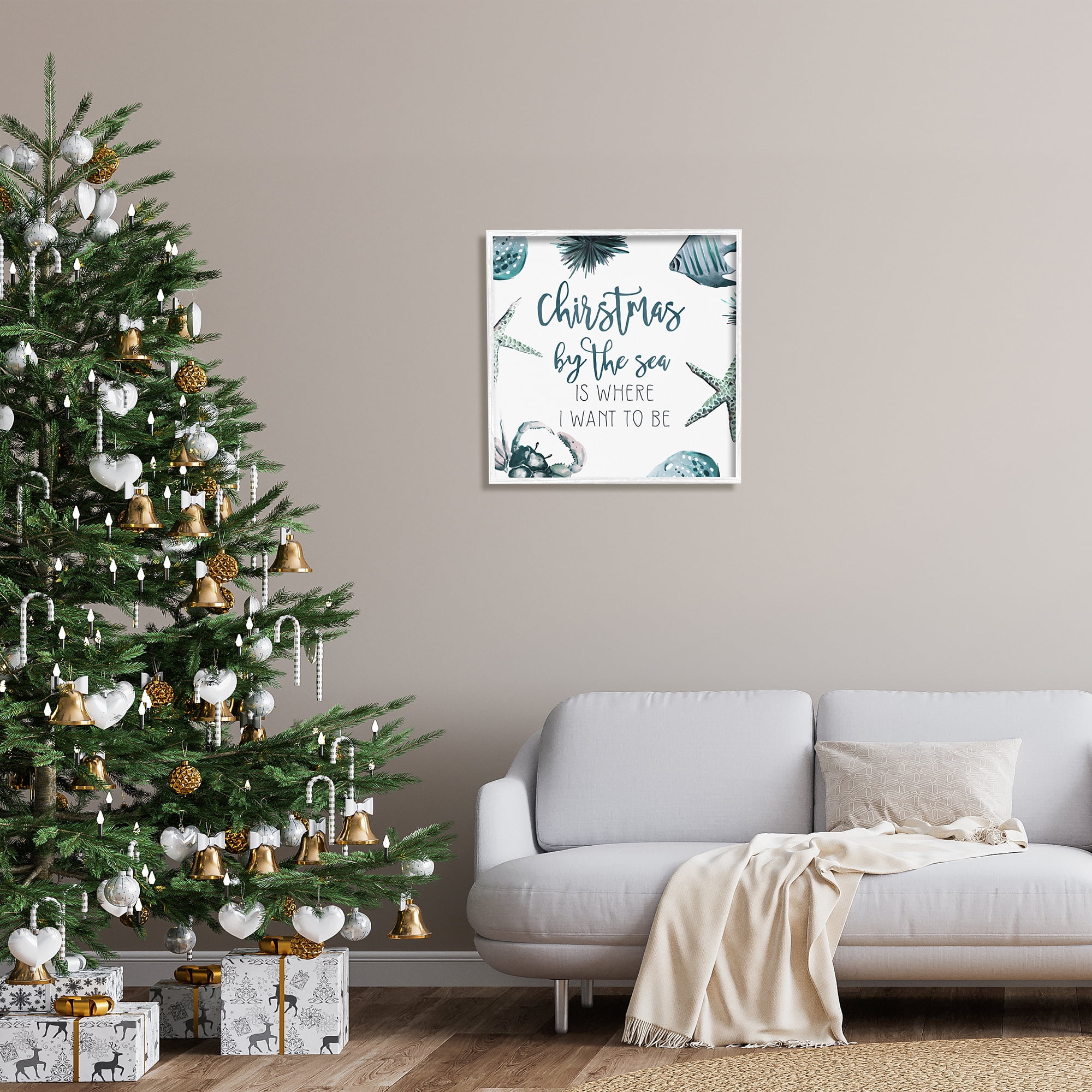 Stupell Industries Christmas By The Sea Nautical Holiday Painting White Framed Art Print Wall Art