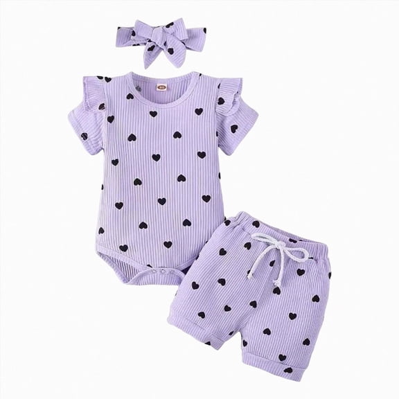 Baby Girl Summer Clothes Cute Bowknot Romper Shorts Outfits Ruffle Short Sleeve Bodysuit Tops Newborn Set Outfit