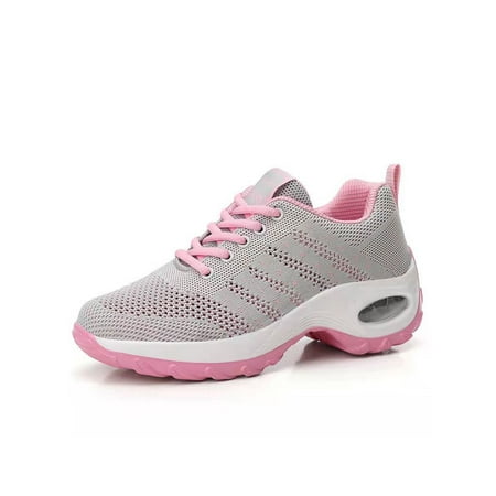 

Daeful Women Athletic Shoe Lace Up Sneakers Breathable Casual Shoes Lightweight Slip Resistant Flats Sports Fashion Sneaker Gray Pink 5