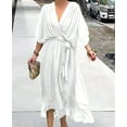 thumbnail image 2 of Women Plus Size Maxi Dress Short Sleeve Wrap V Neck High Low Split Ruffle Long Dress White L, 2 of 3