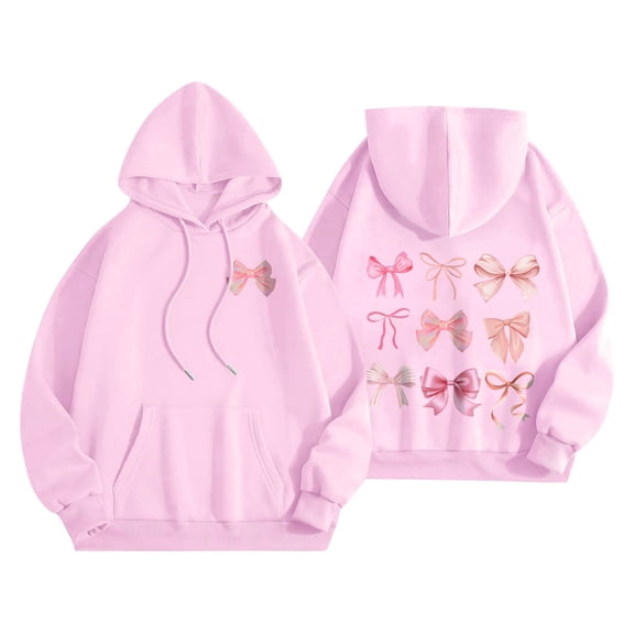 Womens hoodies Bow Graphic Long Sleeve Hooded Sweatshirt Cute Pullover Tops Pink S