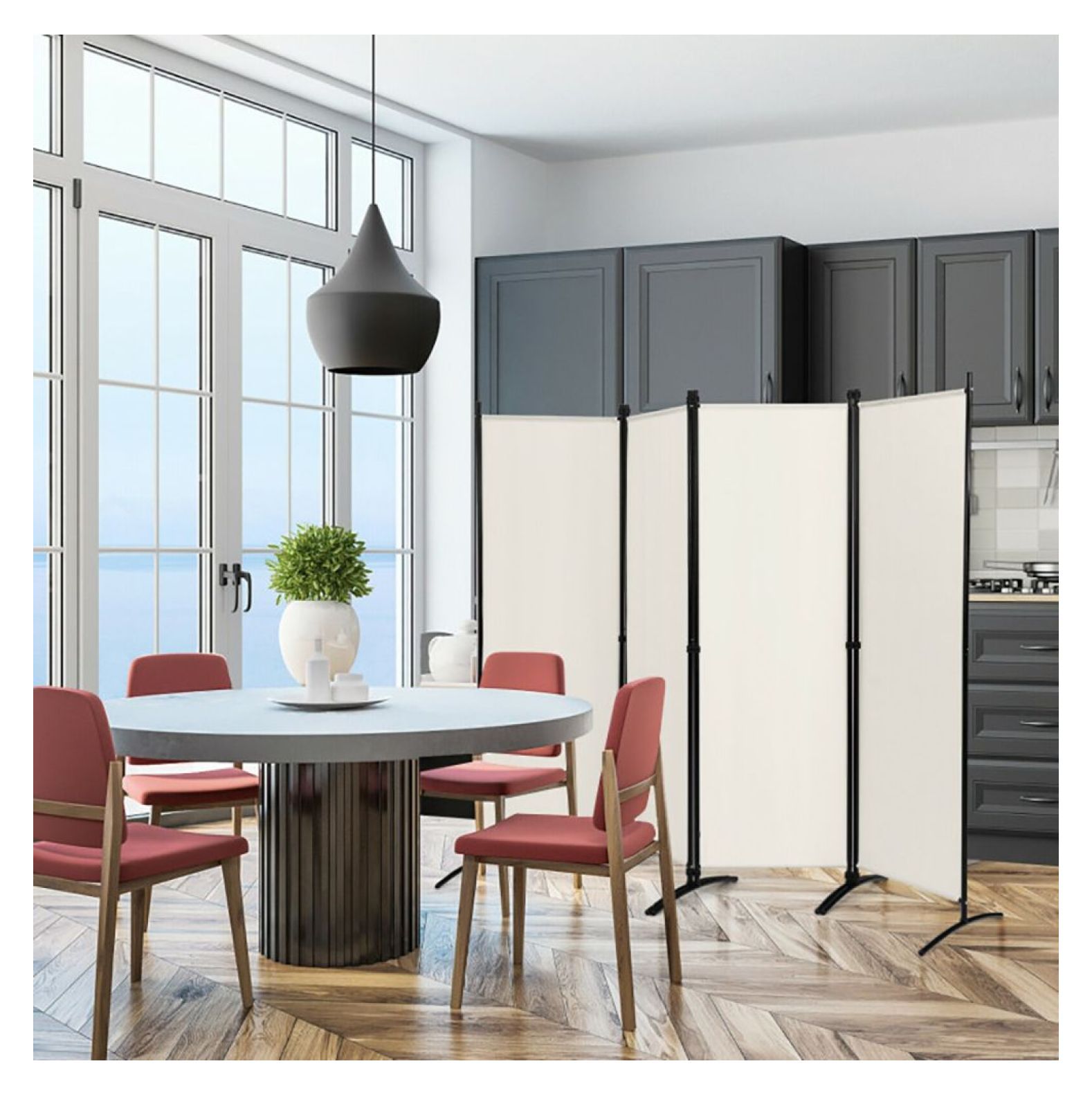 Yunken 4-Panel Folding Privacy Screen with Lockable Wheels, 5.6 Ft Tall Portable Room Divider for Home & Office