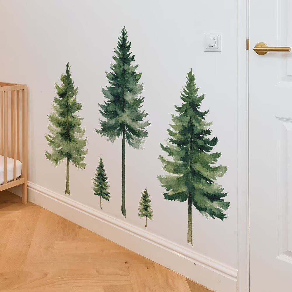 Pine Tree Wall Art - Pine Tree Wall Decal, Wall Stickers Peel and Stick DIY Removable tree Walls Murals Decor for Living Room Bedroom Classroom Nursery glass decals