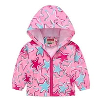 XBASW 1-8Y Girls Hooded Rain Coat Jackets for Spring Fall Cartoon Printed Windbreaker Jackets Raincoat Outerwear for Toddler Baby Kids