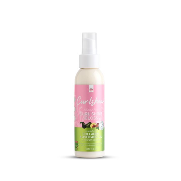 Aceite de oliva Curlshow Brillo de rizos sin silicona impregnado con colágeno y aceite de aguacate para fuerza y ??longitud 4.0 onzas (paquete de 1)