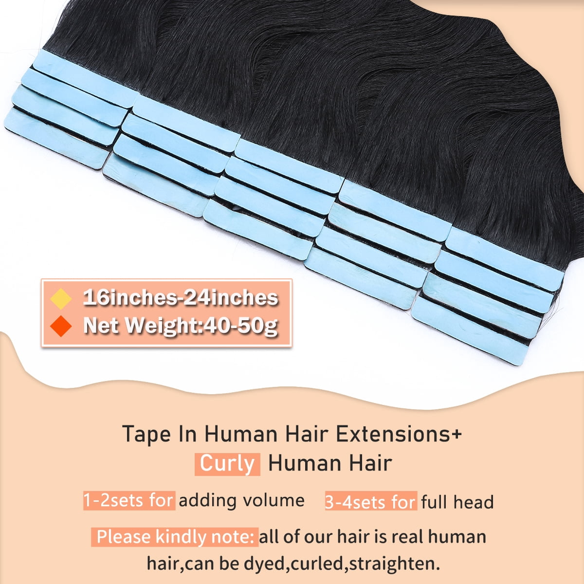 SEGO Curly Tape in Hair Extensions 100% Real Remy Human Hair Long Silky Thick Hair Gold Hair Acessories Black/Blonde/Gray/White Hair