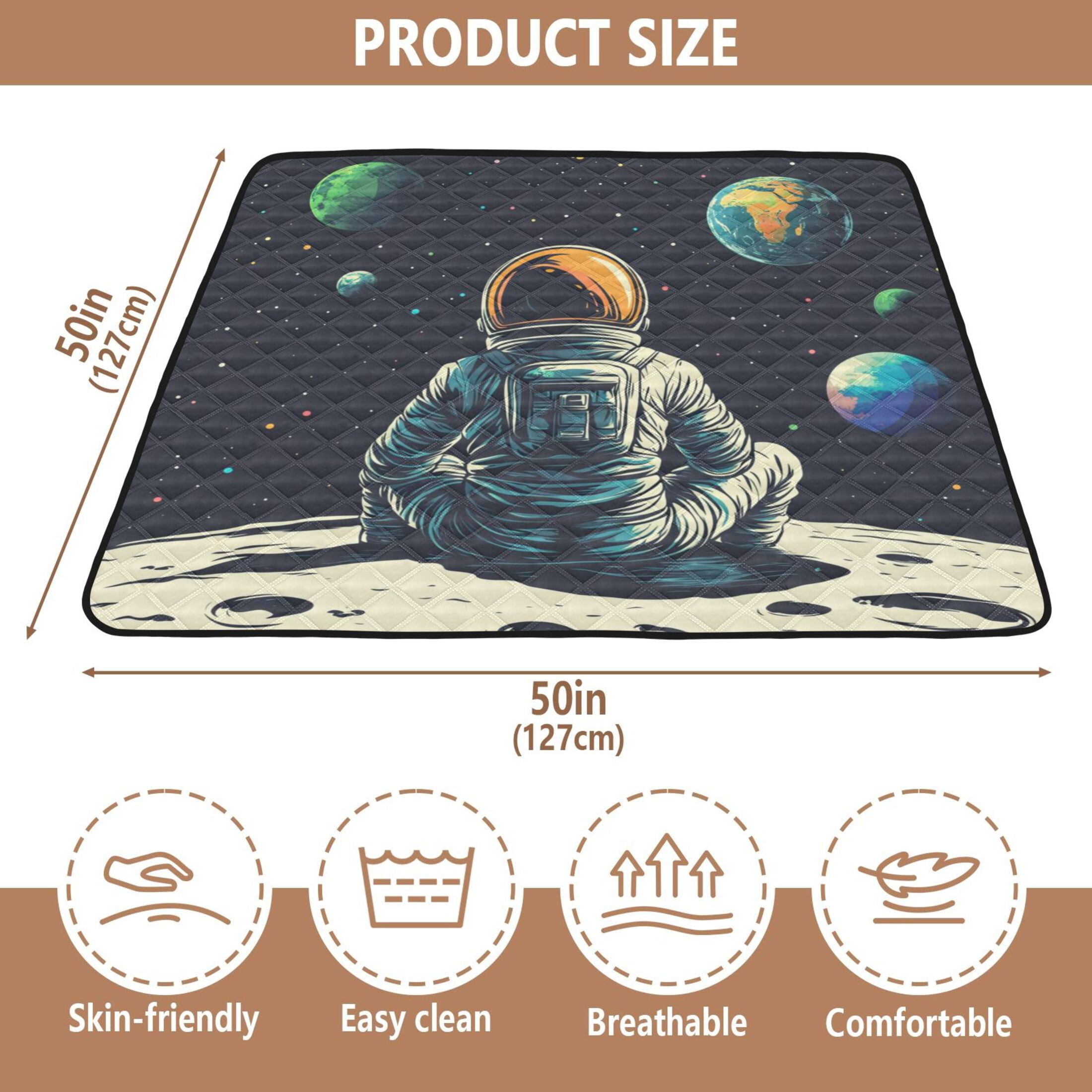 WOBOGO Astronaut Sitting on The Moon Baby Playmats Extra Large Waterproof Rollable Activity Pads for Toddlers 50×50inch