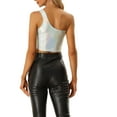 thumbnail image 3 of Metallic Crop Top for Women's One Shoulder Halloween Day Party Clubwear Shiny Holographic Tank Tops XL Silver, 3 of 6