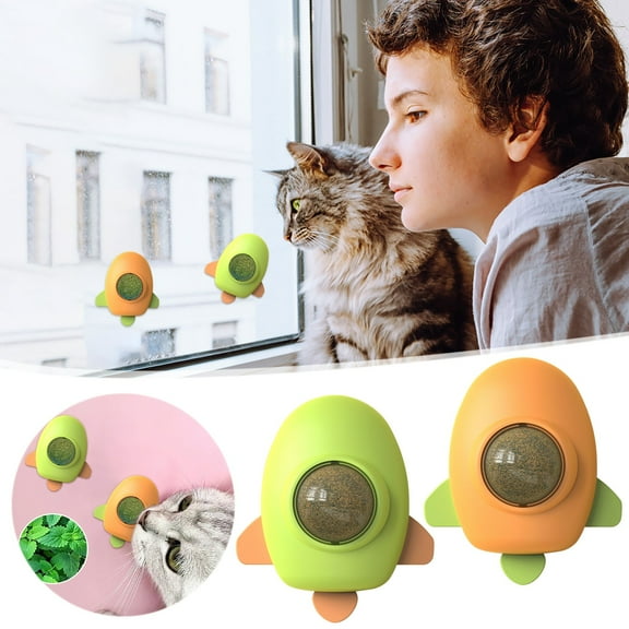 Catnip Ball for Cats Wall Mounted | Catnip Licking Ball Toy with Self-Adhesive | Removable Cover | Teeth Cleaning Chew Toy | Promotes Digestion & Oral Health | 1 Pack | Safe Plant Fiber