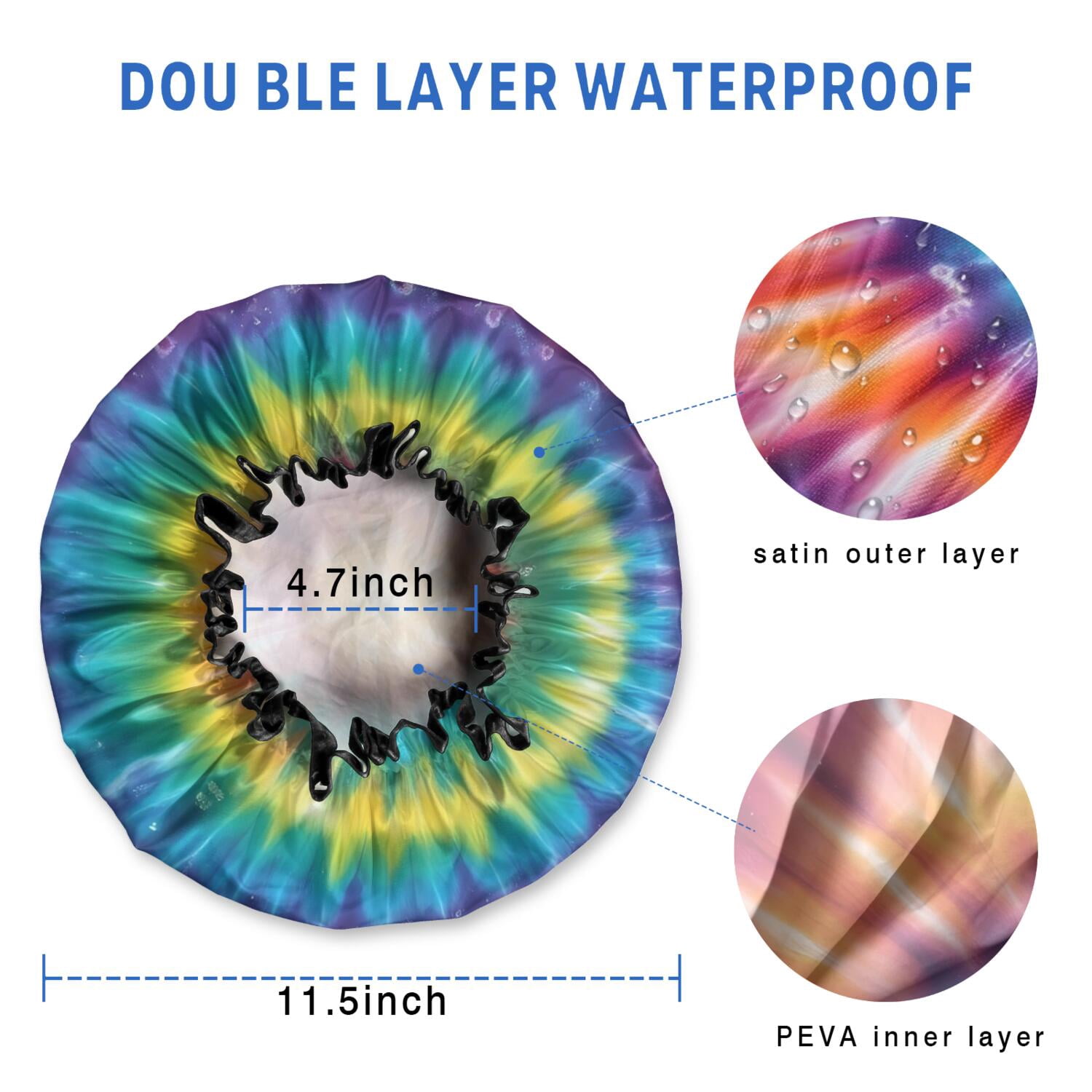 Shower Caps,Rainbow Tie Dye Mandala Pattern Waterproof Shower Cap for Women 4 Pieces,Double Reusable Hair Cover for Shower PEVA Elastic Stretch Hem