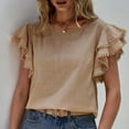 thumbnail image 4 of Cathalem T-Shirts Basiques pour Femmes Manches Courtes Col Rond Crop Top, Kaki L, 4 of 5