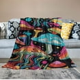 thumbnail image 2 of ARISTURING  Colorful Mushroom Throw Blanket Umbrella Pattern Exotic Style Black Blanket for Kids Teens Boys Girls Aesthetic Hippie Theme Cartoon Mushroom Decor, 2 of 6