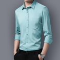 thumbnail image 3 of Camisas ajustadas informales de manga larga para hombre Camisa de vestir con botones sólidos Camisas con cuello vuelto, 3 of 4