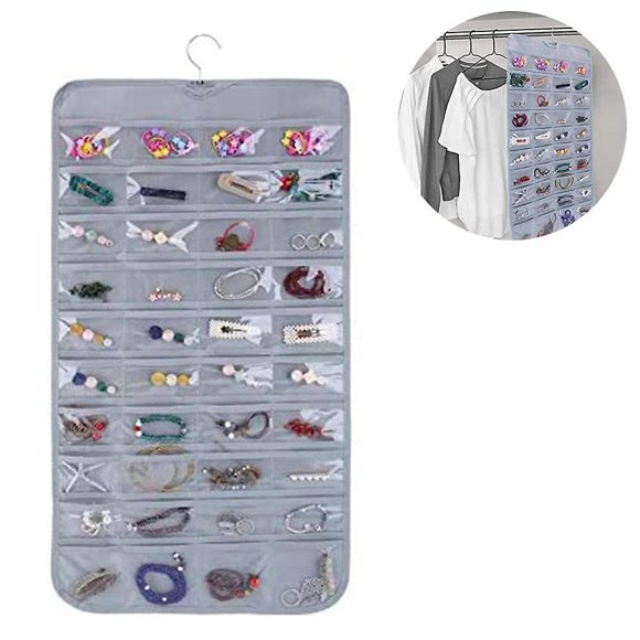 Non-woven Double Sides 80 Clear Pockets Hanging Jewelry Organizer