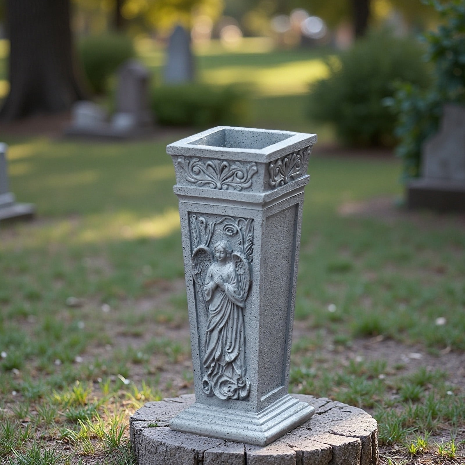Garden Angel Statue Garden Angel Statue with Vase, Outdoor Resin Figurine Decor, Memorial Garden Stakes, Cemetery Decoration, Patio Yard Art, Gray Angel Sculpture Outdoor Resin Figurine
